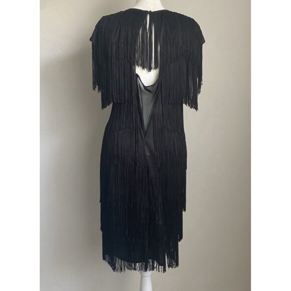 Cheryl Kaye Women's 6 Black Roary 20s Flapper Tassels Fringe Dress - Picture 2 of 7